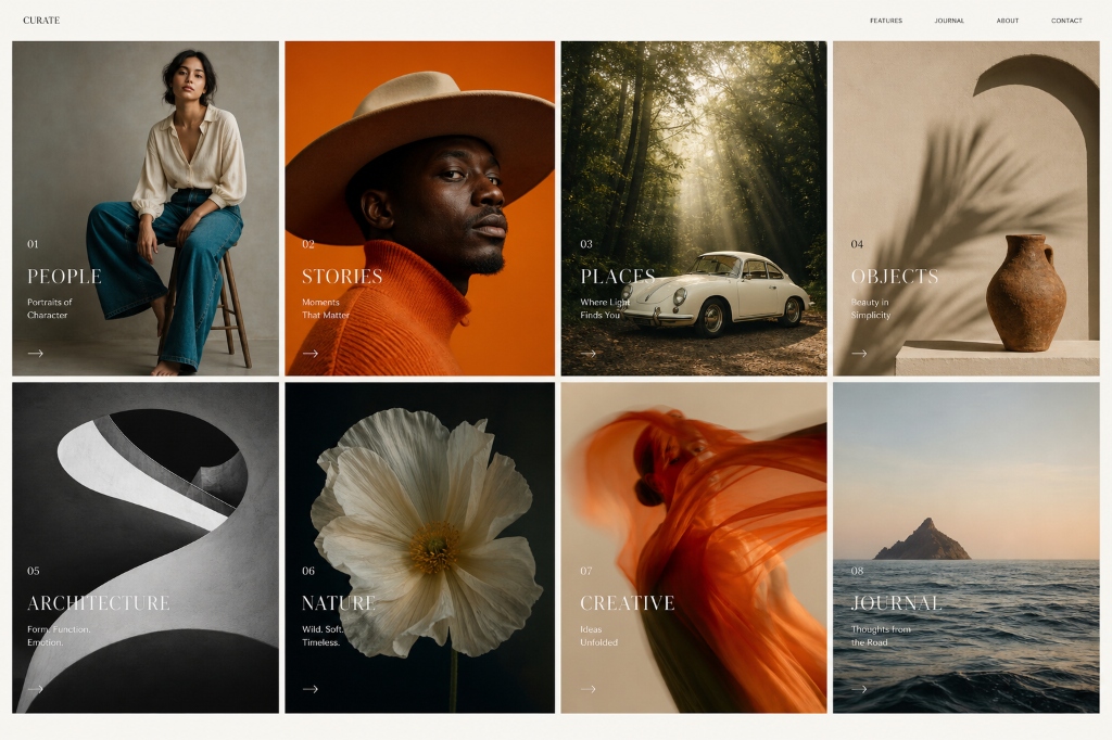 Curate photography gallery portfolio design